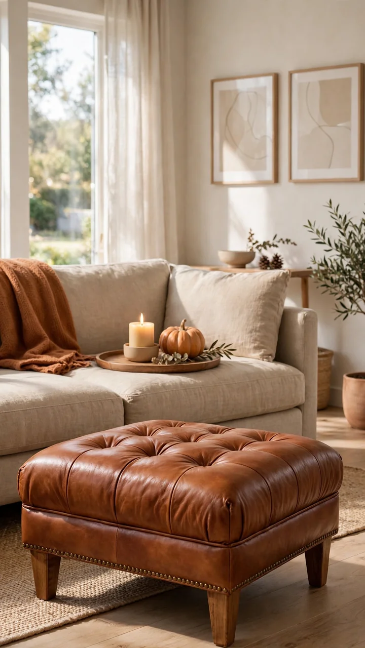 Leather Ottoman Accent